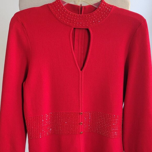 Belldini Women’s Beaded Neck Red Long Sleeve Pullover Sweater (Size: L) - Picture 1 of 11
